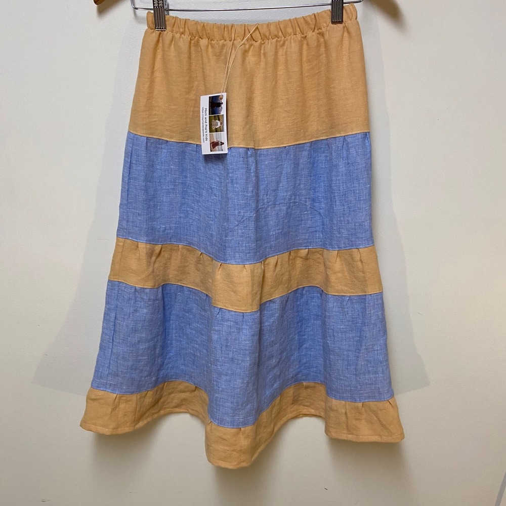 Girls 100% Linen Mom and Pop's Kids Maxi Skirt 10/12 Orange Blue Patchwork